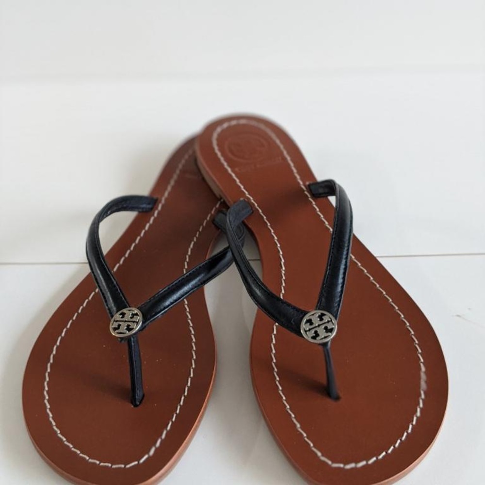 Tory Burch Terra Thong in Perfect Black w/Silver